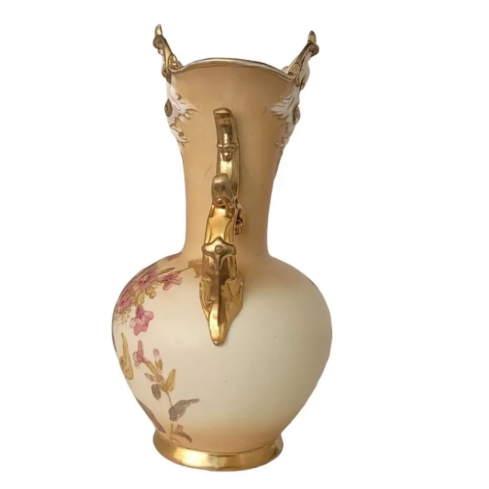 1800S ROBERT HANKE AUSTRIA HAND PAINTED VASE HEAVY‎ GOLD ACCENT 10